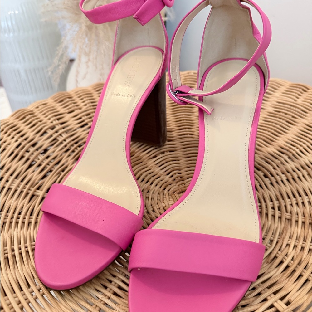 J. Crew Hot Pink Ankle-Strap Block Heels